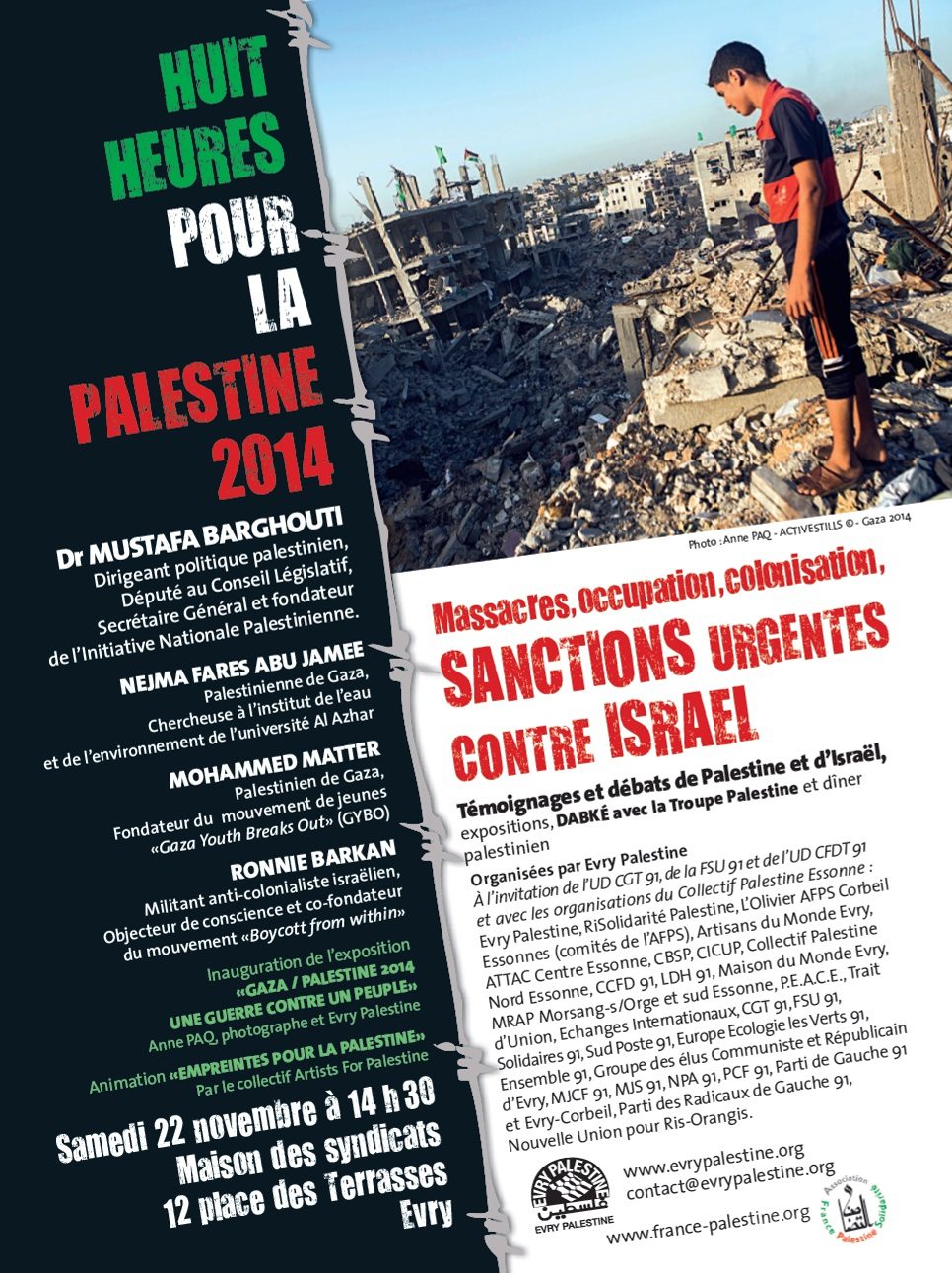8 heures pour la Palestine Evry 22 novembre 2014