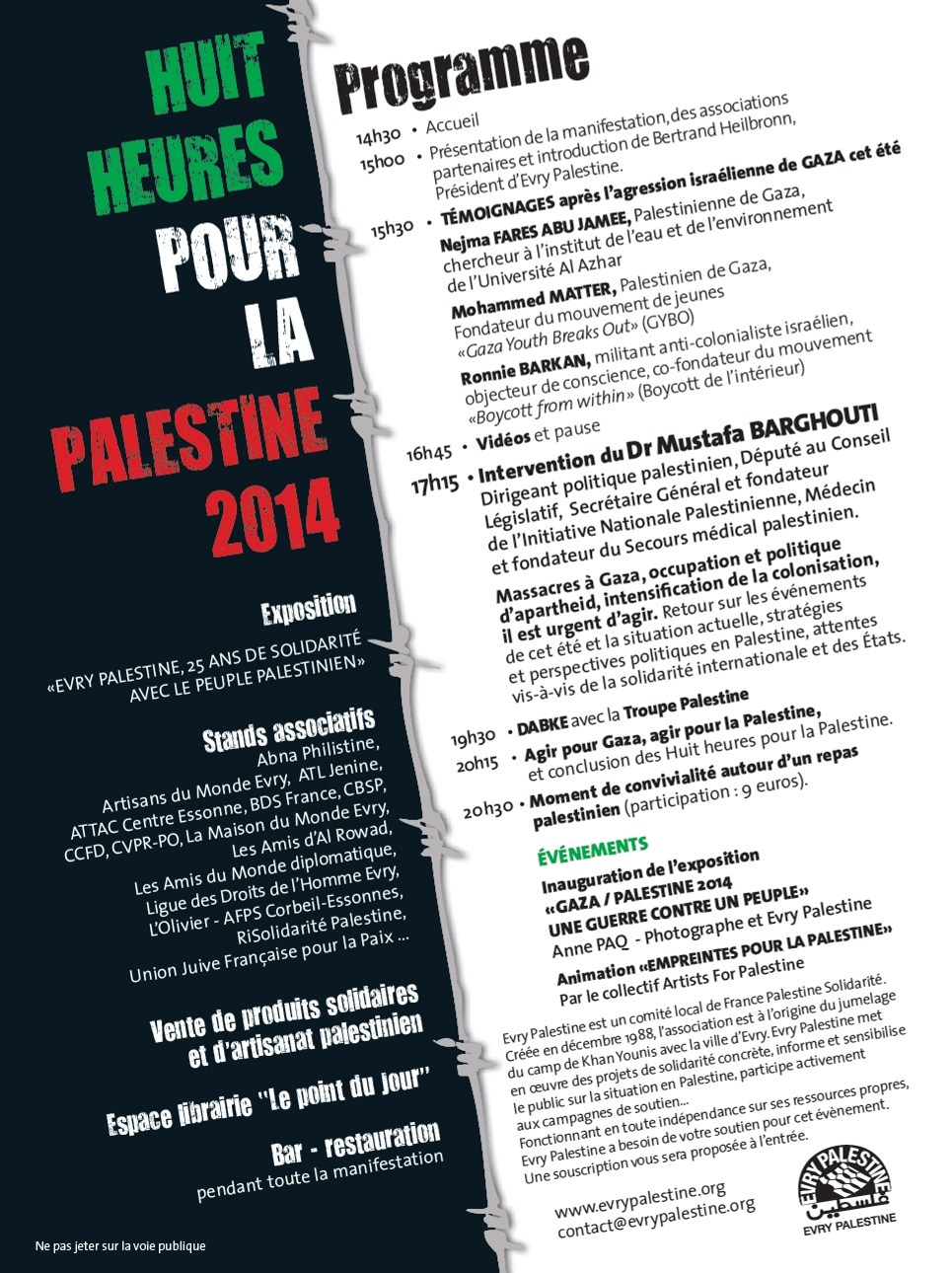 Déroulement Huit Heures Palestine Evry 2014